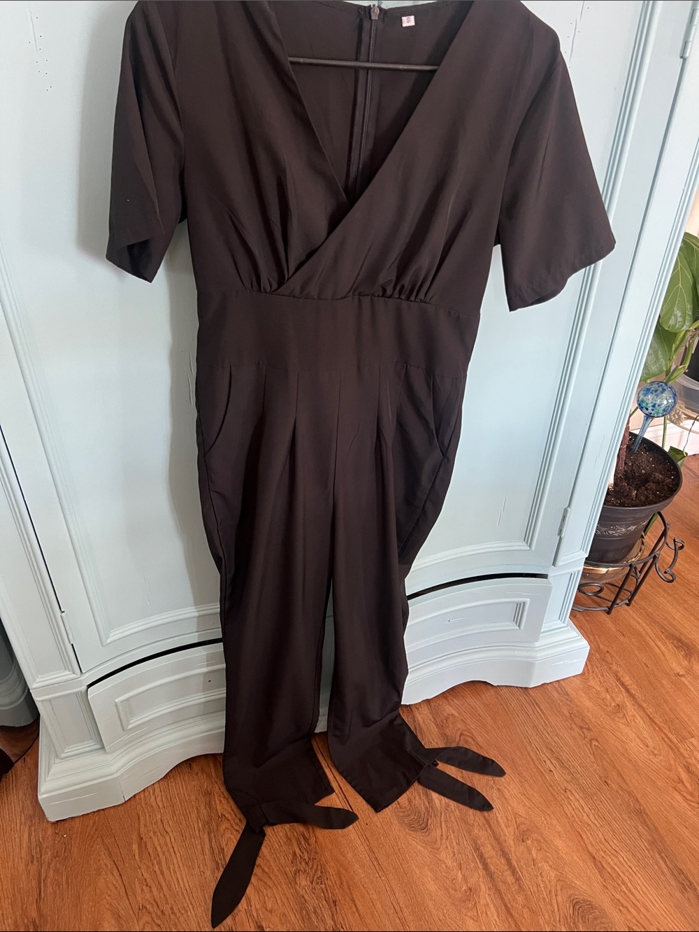Women’s Black V-Neck Jumpsuit with Tie Ankles